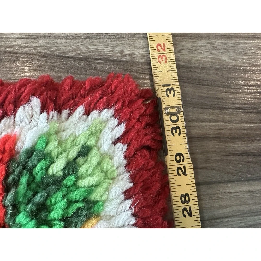 Vintage Christmas Poinsettia Latch Hook Wall Hanging Rug 53x31 Handmade 1970s